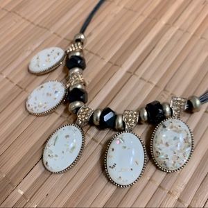 Opal oval gold necklace sparkle black